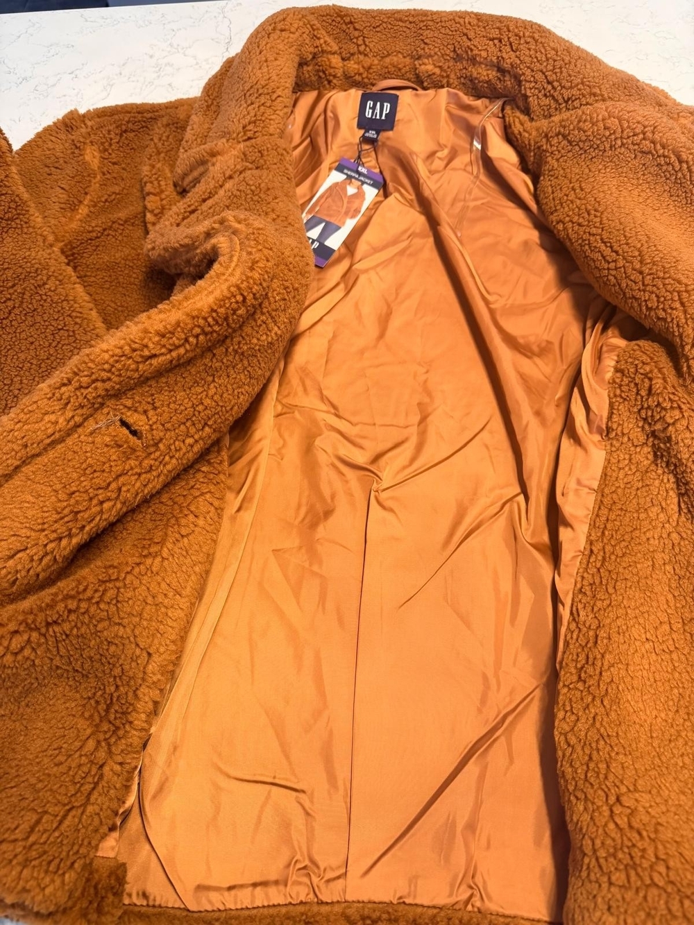 NWT GAP Women's Double Breasted Sherpa Teddy Bear Coat Size XXL Brown